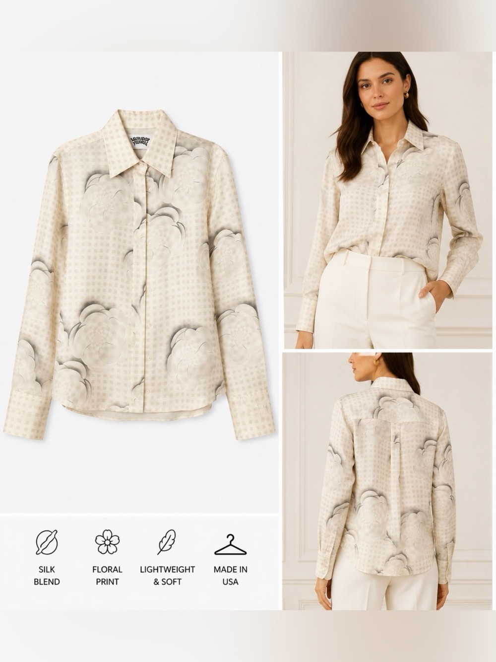NWOT Brandon Maxwell Silk Wool Floral Gingham Button Down Blouse XS $1995